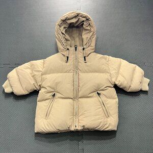 Zara Baby Hooded Beige Puffer Jacket 12-18 Months With Zipper & Pockets